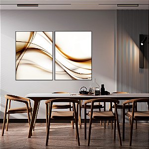 Conjunto com 02 quadros decorativos Abstrato Bege