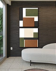 Conjunto com 02 quadros decorativos Geométrico Terracota, Verde e Preto