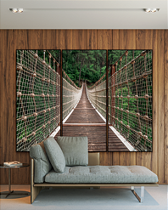Conjunto com 03 quadros decorativos Ponte Floresta
