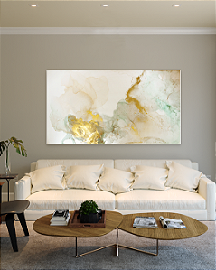 Quadro Decorativo Abstrato Dourado e Verde