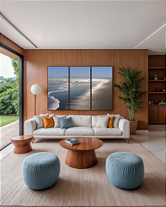 Conjunto com 03 quadros decorativos Praia Azul