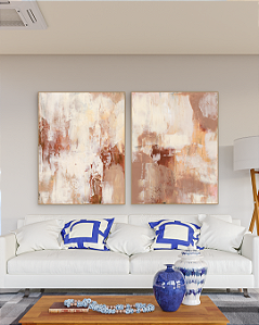Conjunto com 02 quadros decorativos Abstrato Cores Terrosas