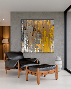 Quadro Decorativos Abstrato Marrom, Mostarda, Cinza e Preto