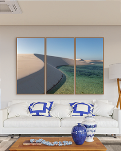 Conjunto com 03 quadros decorativos Lençóis Maranhenses Verde