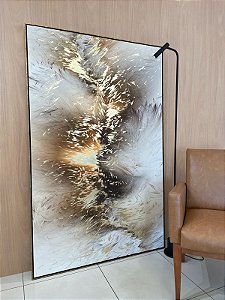 ENVIO IMEDIATO - Quadro Decorativo Abstrato Marrom Folhas de Ouro CANVAS 100x160cm (LxA) Moldura cor Dourado Envelhecido