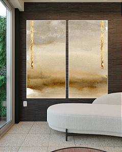 Conjunto de Quadros Decorativos Aquarela Bege com Folhas de Ouro ou Prata