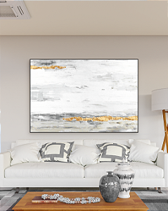 Quadro Decorativo Abstrato Suave com Folhas e Ouro e Prata