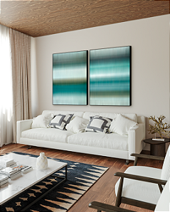 Conjunto com 02 Quadros Decorativos Degradê Cinza, Verde e Turquesa