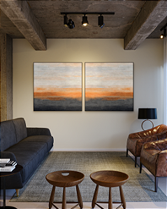 Conjunto com 02 quadros decorativos Abstrato Degradê Preto e Terracota
