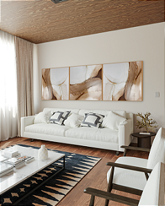 Conjunto com 03 Quadros Decorativos Abstrato Marrom e Dourado