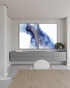 Conjunto com 02 quadros decorativos Abstrato Azul Marinho