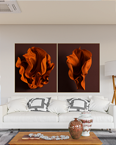 Conjunto com 02 Quadros Decorativos Natureza Abstrata Terracota