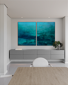 Conjunto com 02 quadros decorativos Abstrato Tons de Azul