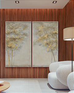 Conjunto com 02 Quadros Decorativos Árvores Pintura