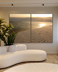 Conjunto com 02 quadros decorativos Lençóis Maranhenses Dourado