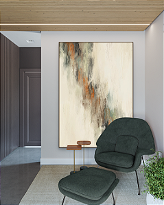 Quadro Decorativo Abstrato Marrom, Bege, Verde e Laranja