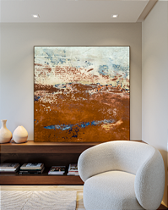 Quadro Decorativo Abstrato Azul e Terracota