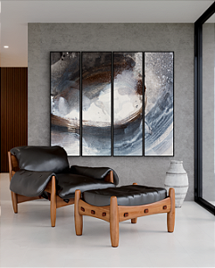 Conjunto com 04 Quadros Decorativos Abstrato Azul e Marrom