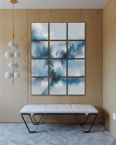 Conjunto com 12 Quadros Decorativos Abstrato Tons de Azul