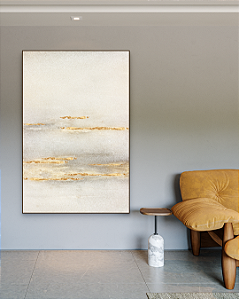 Quadro Decorativo Abstrato Suave com Folhas de Ouro