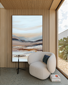 Quadro Decorativo Abstrato Azul, Marrom e Bege