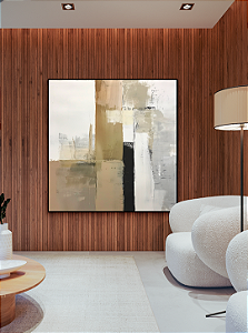 Quadro Decorativo Abstrato Bege, Preto e Branco