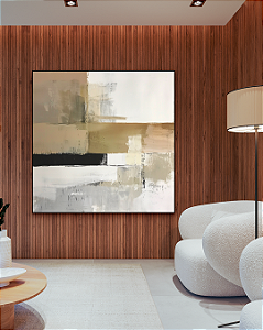 Quadro Decorativo Abstrato Bege, Preto e Branco