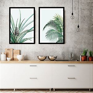 Conjunto com 02 quadros decorativos Botânica Aquarela