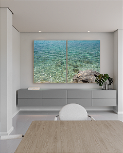 Conjunto com 02 quadros decorativos Verde Água CANVAS 80x120cm (LxA) Moldura cor Carvalho