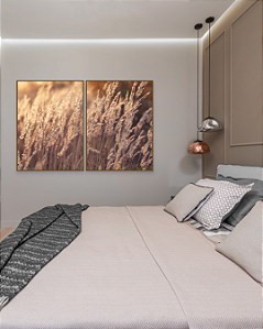 Conjunto com 02 quadros decorativos Manhã CANVAS 50x70cm (LxA) Moldura Nogueira