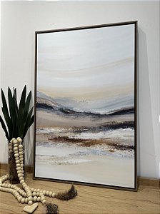 Quadro Decorativo Abstrato Abstrato Azul, Marrom e Bege CANVAS 60x90cm (LxA) Moldura Nogueira