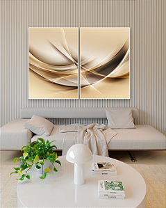 Conjunto com 02 quadros decorativos Abstrato Tons Quentes