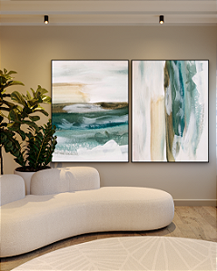 Conjunto com 02 quadros decorativos Abstrato Verde