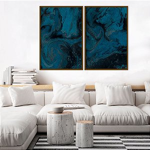Conjunto com 02 quadros decorativos Azul Profundo