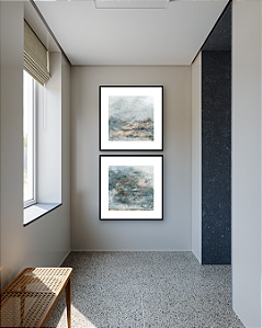 Conjunto com 02 quadros decorativos Abstrato Azul, Marrom e Bege