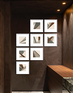 Conjunto com 08 quadros decorativos Geométricos Tons Terrosos com Paspatur Branco