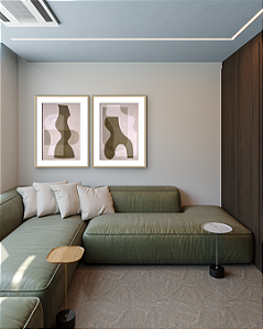 Conjunto com 02 Quadros Decorativos Formas Orgânicas com Paspatur Branco