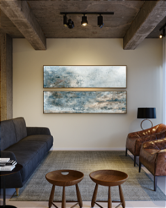 Conjunto com 02 Quadros Decorativos Abstrato Azul
