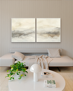 Conjunto com 02 quadros decorativos Abstrato Neutro Suave