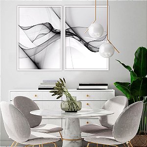 Conjunto com 02 quadros decorativos Abstrato Preto & Branco