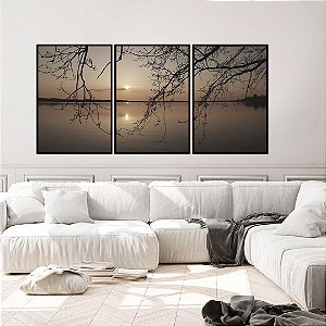 Conjunto com 03 quadros decorativos Pôr do Sol