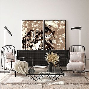 Conjunto com 02 quadros decorativos Abstrato Marrom