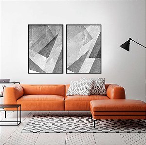 Conjunto com 02 quadros decorativos Geométrico Cinza