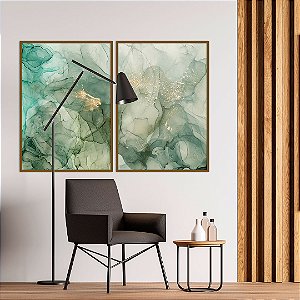 Conjunto com 02 quadros decorativos Abstrato Verde