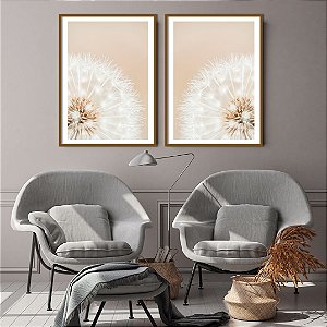 Conjunto com 02 quadros decorativos Dente-de-leão Tons Suaves