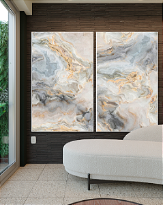 Conjunto com 02 quadros decorativos Marmorizado Azul e Bege