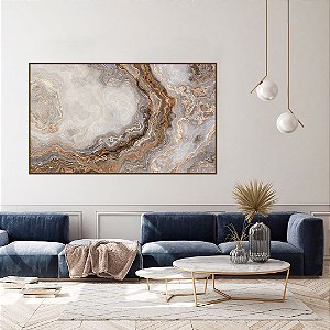 ENVIO IMEDIATO - Quadro Decorativo CANVAS Abstrato Bege 150x90cm (LxA) Moldura Filete na cor Amadeirado