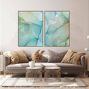 Conjunto com 02 quadros decorativos Abstrato Azul e Verde