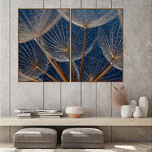 Conjunto com 02 quadros decorativos Dente-de-leão Azul Escuro