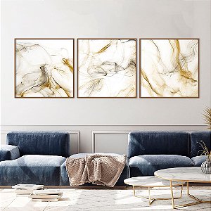 Conjunto com 03 quadros decorativos Abstrato Mostarda